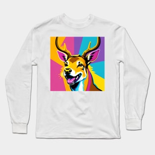 Modern Abstract Pop Art Style Laughing Deer Drawing Long Sleeve T-Shirt